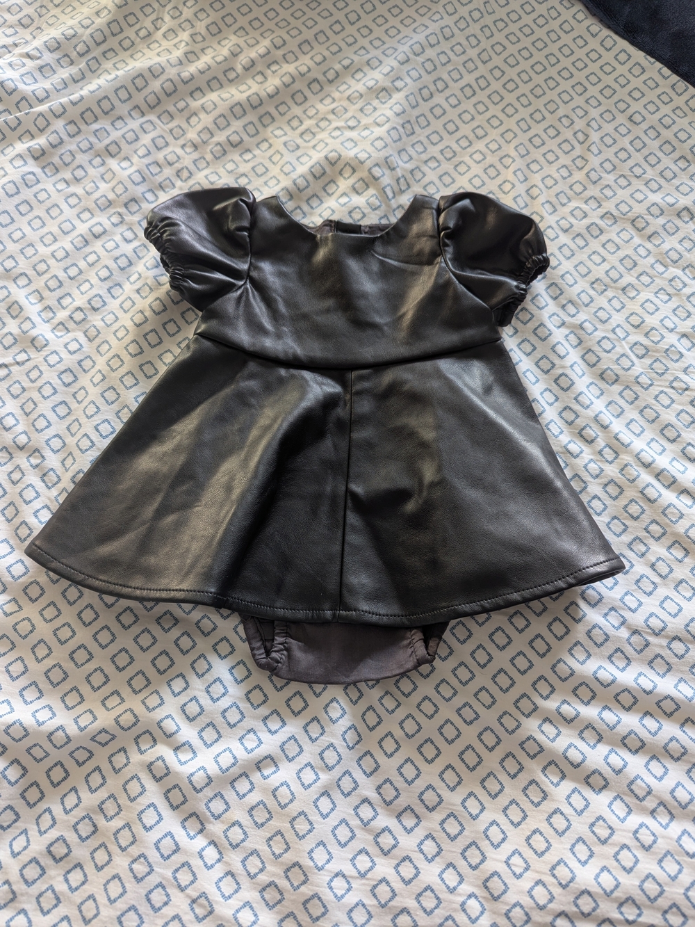 Baby Faux Leather Puff Sleeve Dress - Black
